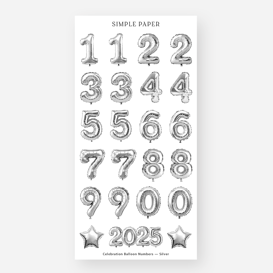 Celebration Balloon Numbers Stickers - Silver | Simple Paper