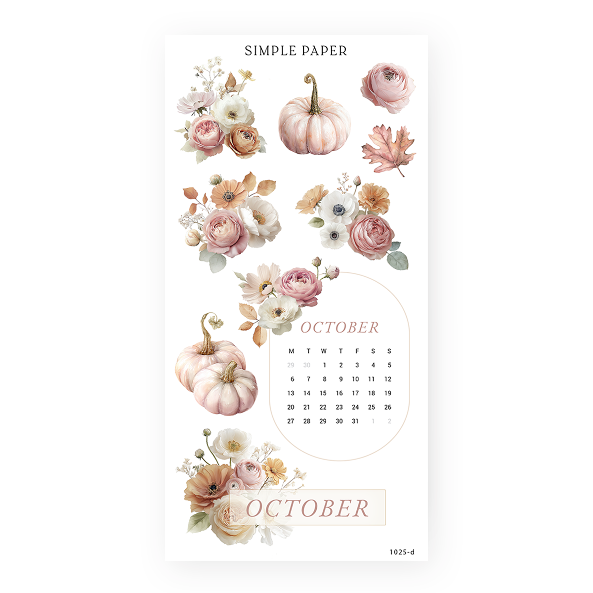 Fall in Love – October calendar stickers with florals and pumpkins for journaling