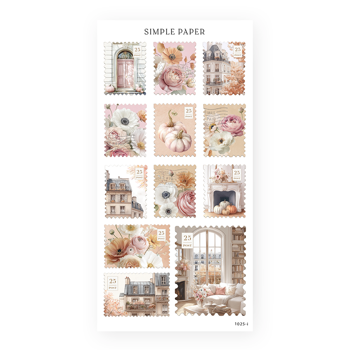Fall in Love – decorative stamp stickers with Parisian architecture and florals