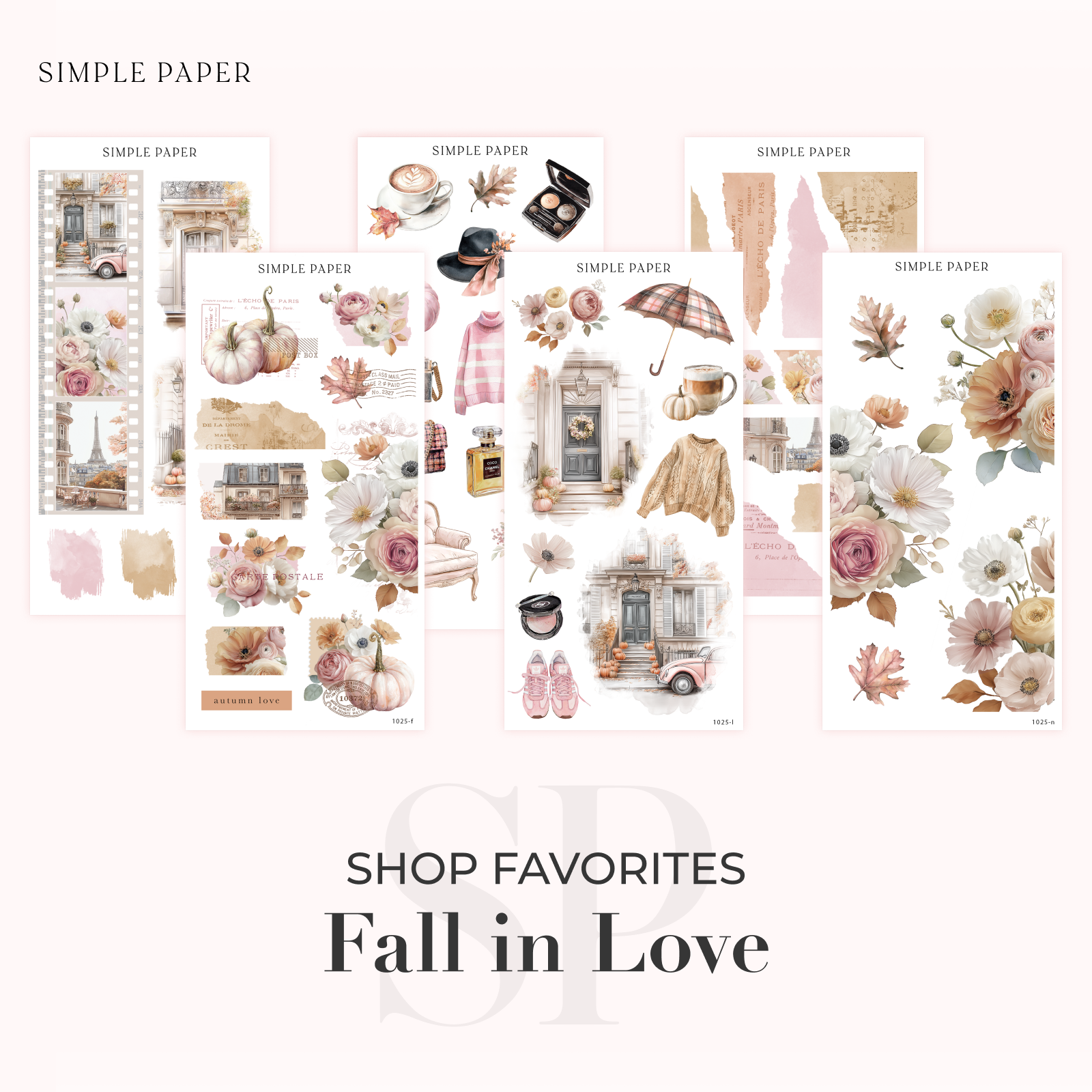 Fall in Love – Shop Favorites bundle of journaling stickers with autumn florals and cozy motifs
