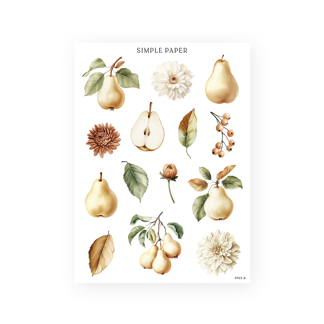 Golden Autumn – Pear and leaf element stickers for planners and journaling