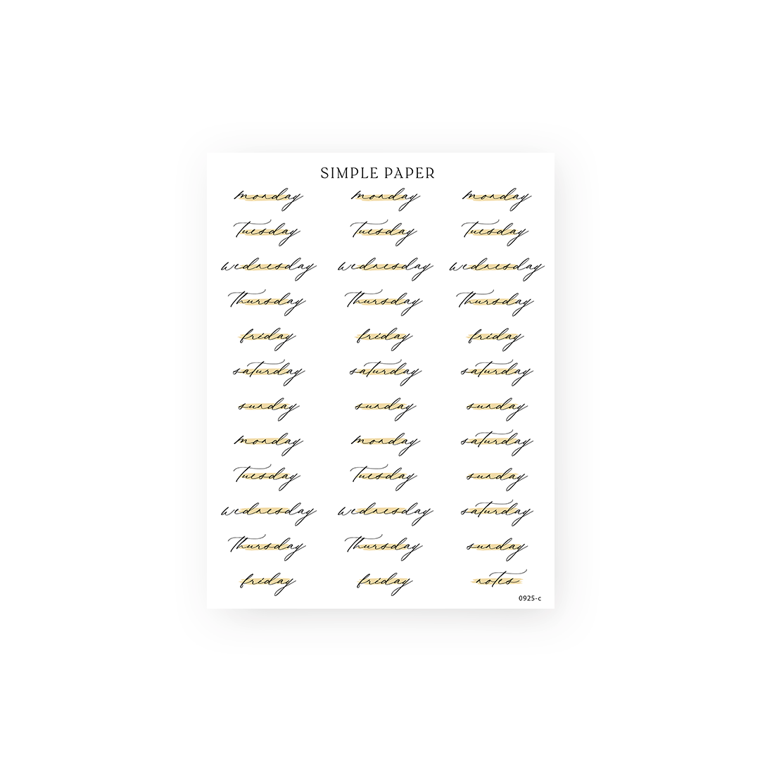 Golden Autumn – Handwritten weekday stickers with golden brush accents
