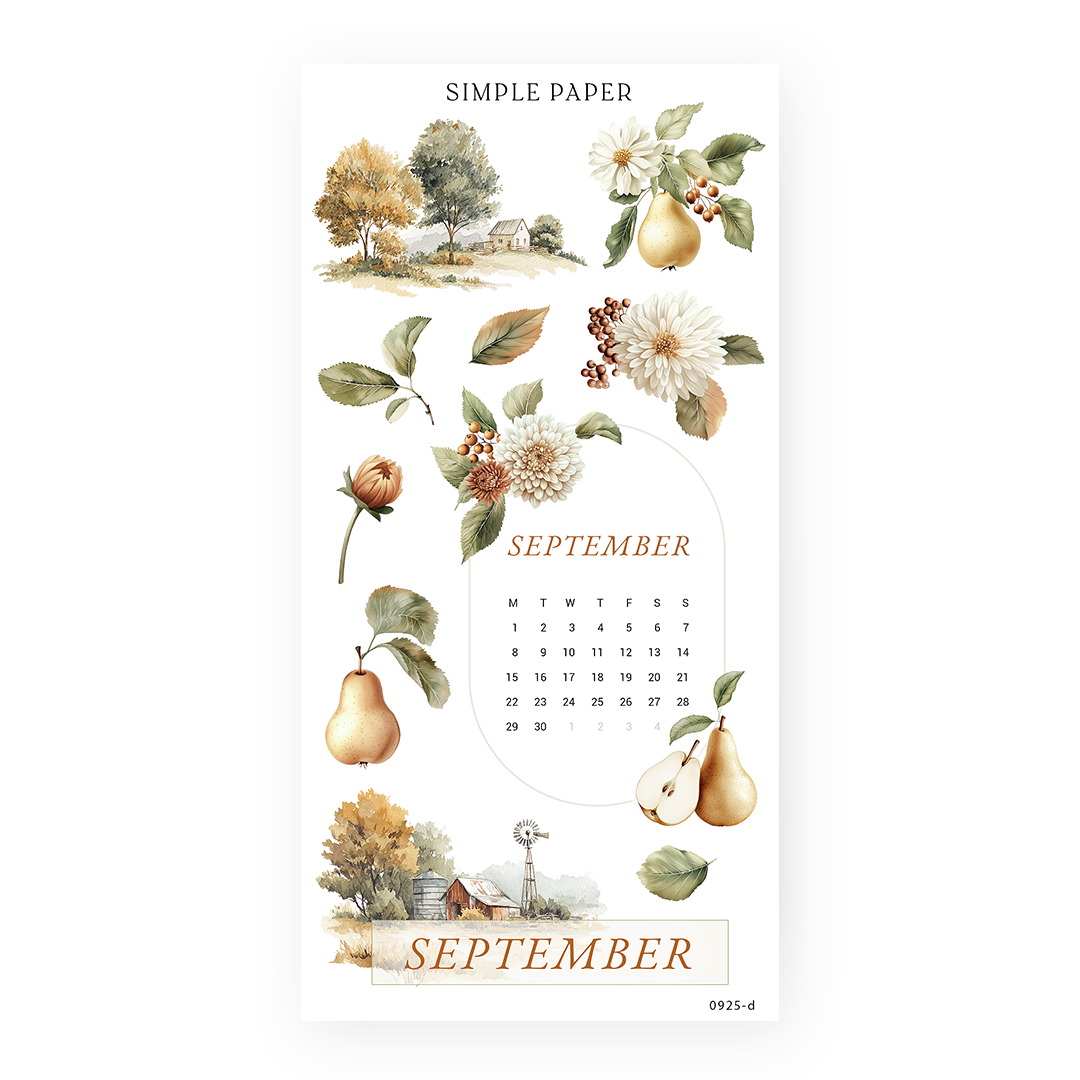 Golden Autumn – Monthly calendar planner stickers with autumn florals and countryside