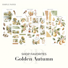 Bundle of decorative planner stickers with seasonal designs on a white background, featuring chrysanthemums, pears, and cozy autumn motifs