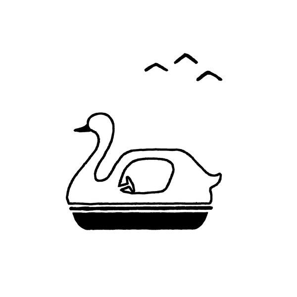 JIZAI COMBI clear stamp swan boat edition by mizushima, transparent character stamp with whimsical swan boat scene.