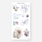 Vintage postcard and postal collage sticker sheet with blackberries, florals, bicycle, and script textures – July Sheet E by Simple Paper
