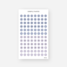 Date dot sticker sheet with soft lavender and periwinkle circle numbers for monthly planning – July Sheet H by Simple Paper
