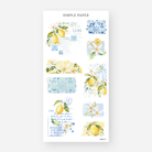 Collage-style ephemera stickers with lemons, florals, and vintage postcard textures
