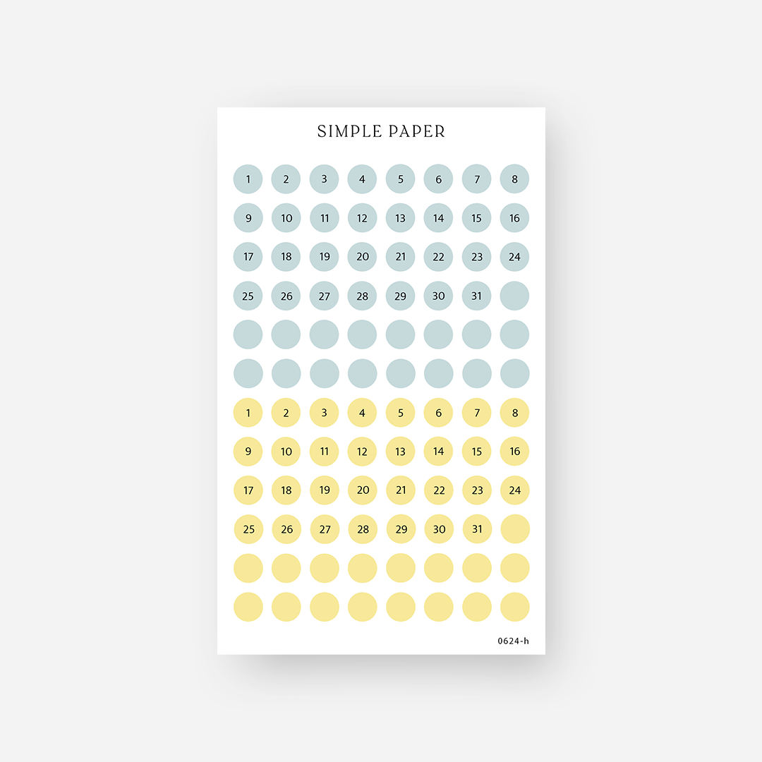 Two-tone circular date stickers in lemon yellow and sky blue