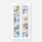 Filmstrip-style seaside stickers with blue water, cliffs, and coastal scenes
