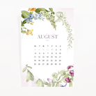 Letters From Tuscany – August 2025 mini calendar with watercolor florals in soft summer tones