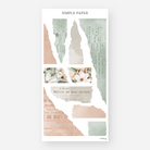 Sheet of decorative stickers with torn paper edges, vintage text, and magnolia motifs on a white background