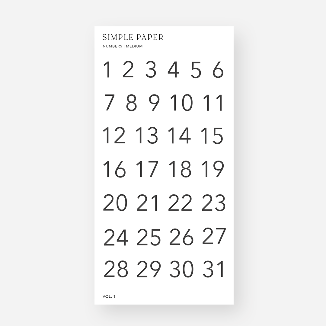 Number Sticker Sheet | Medium | Vol. 1 - Simple Paper