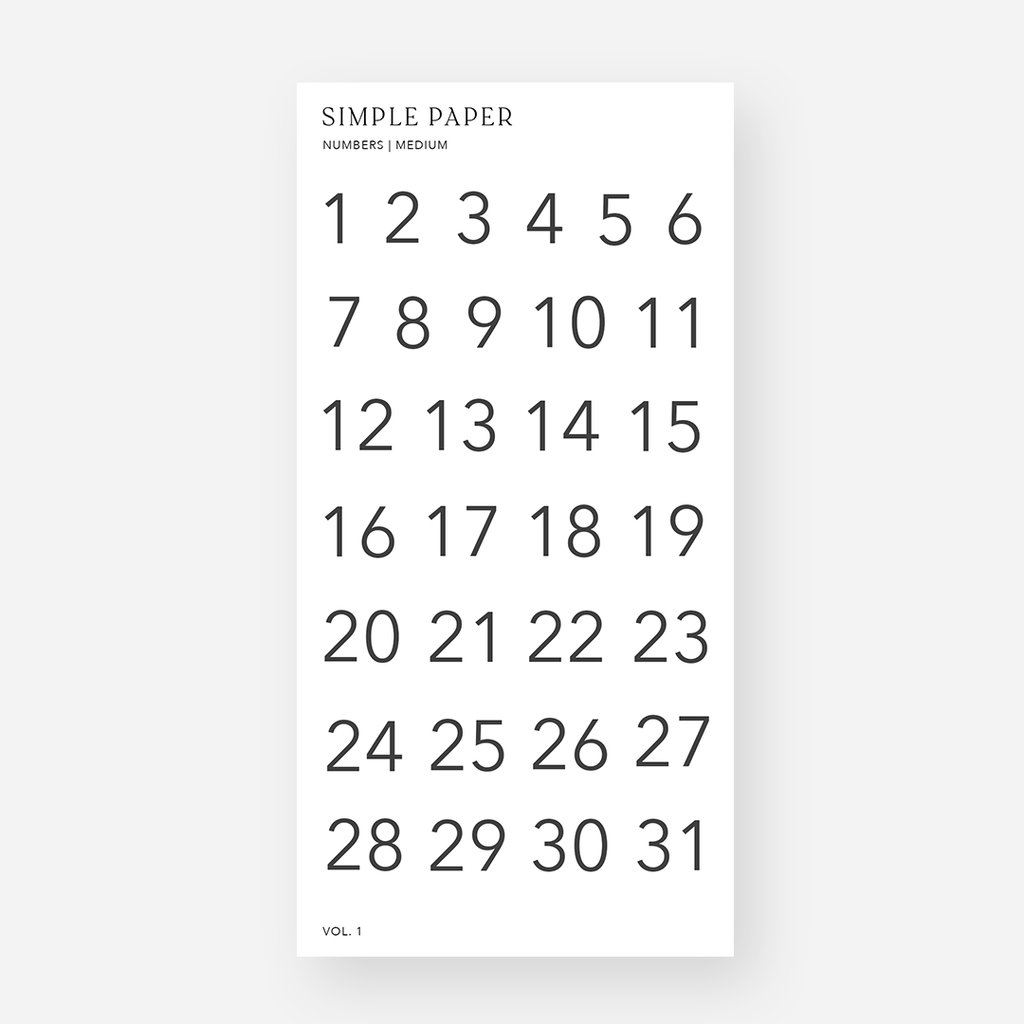 Simple Paper Collection Numbers Simple Paper – Minimal Stickers: Self-Care, Numbers & Soft Neutrals