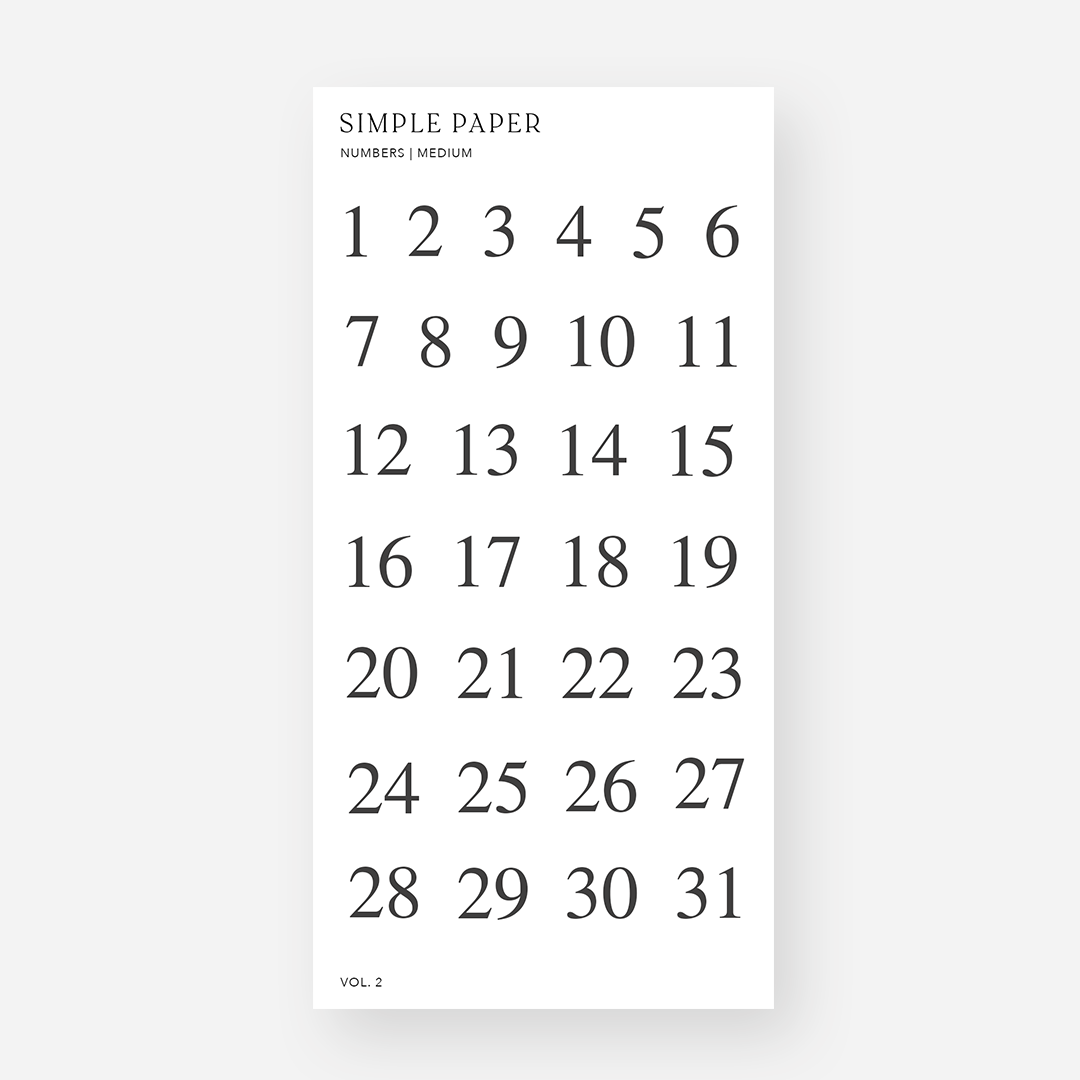 Number Sticker Sheet | Medium | Vol. 2 - Simple Paper