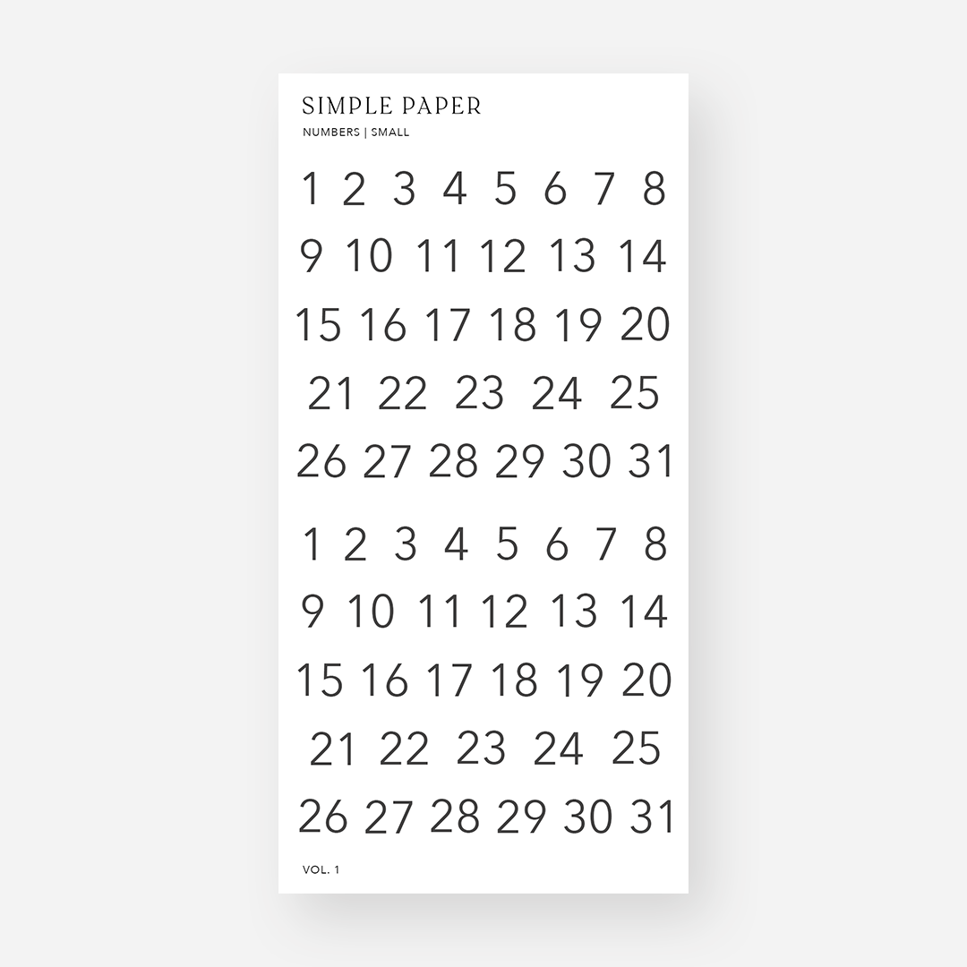 Number Sticker Sheet | Small | Vol. 1 – Simple Paper