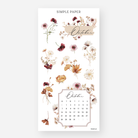 Sheet of journaling stickers with October calendar and cozy botanical illustrations in warm autumn tones on a white background