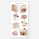 Sheet of journaling stickers with vintage ephemera designs on a white background, featuring library cards, flowers, and handwritten notes