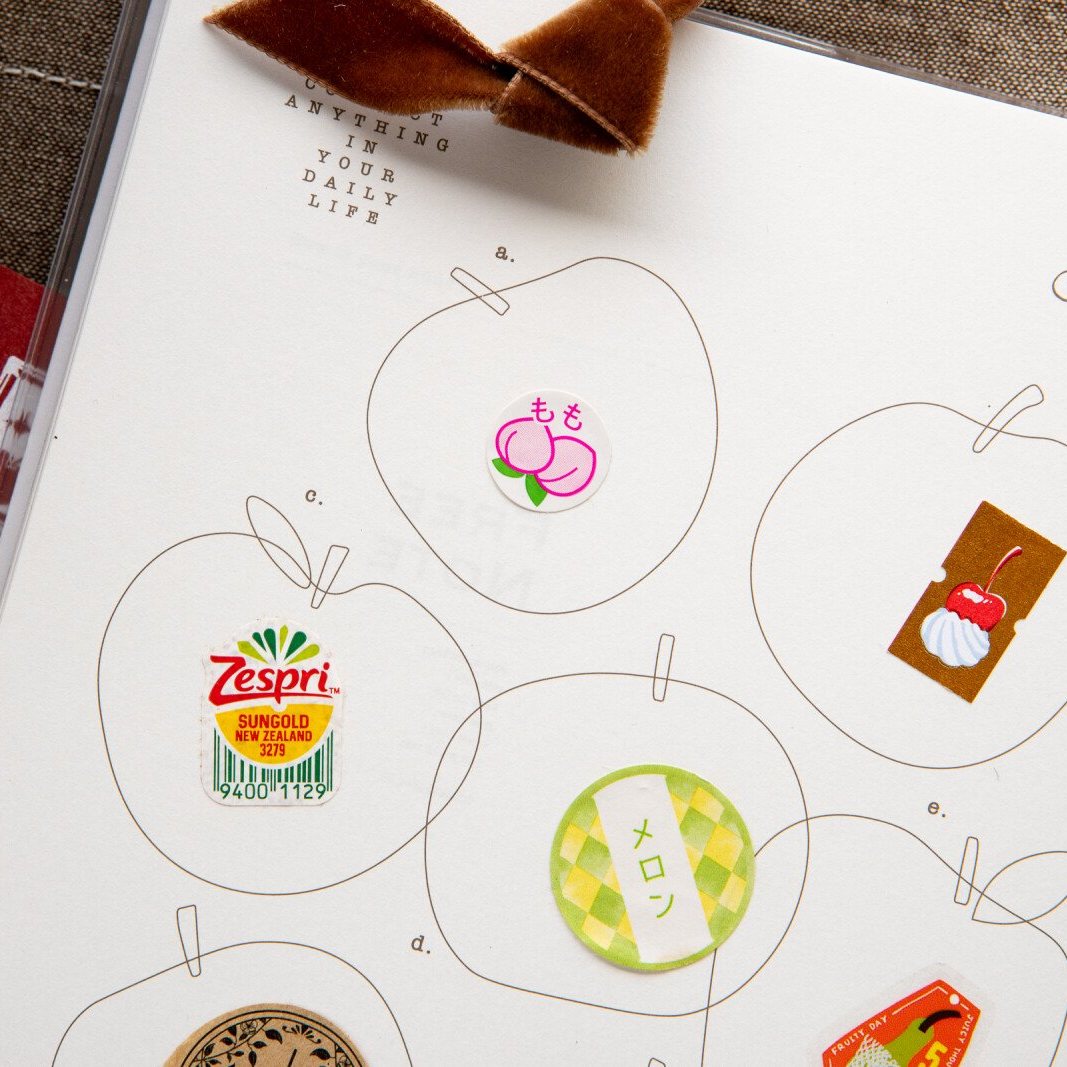 Fruit-label page inside the 2027 journal. Photo: OURS Studio