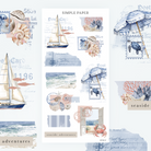 Nautical postcard stickers, seaside shells, and blue ephemera—perfect for storytelling in summer journals and travel-themed spreads