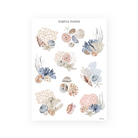 Coral and seashell cluster stickers — ocean-themed journaling accents in soft coastal tones, featuring anemones, sea fans, and conch details
