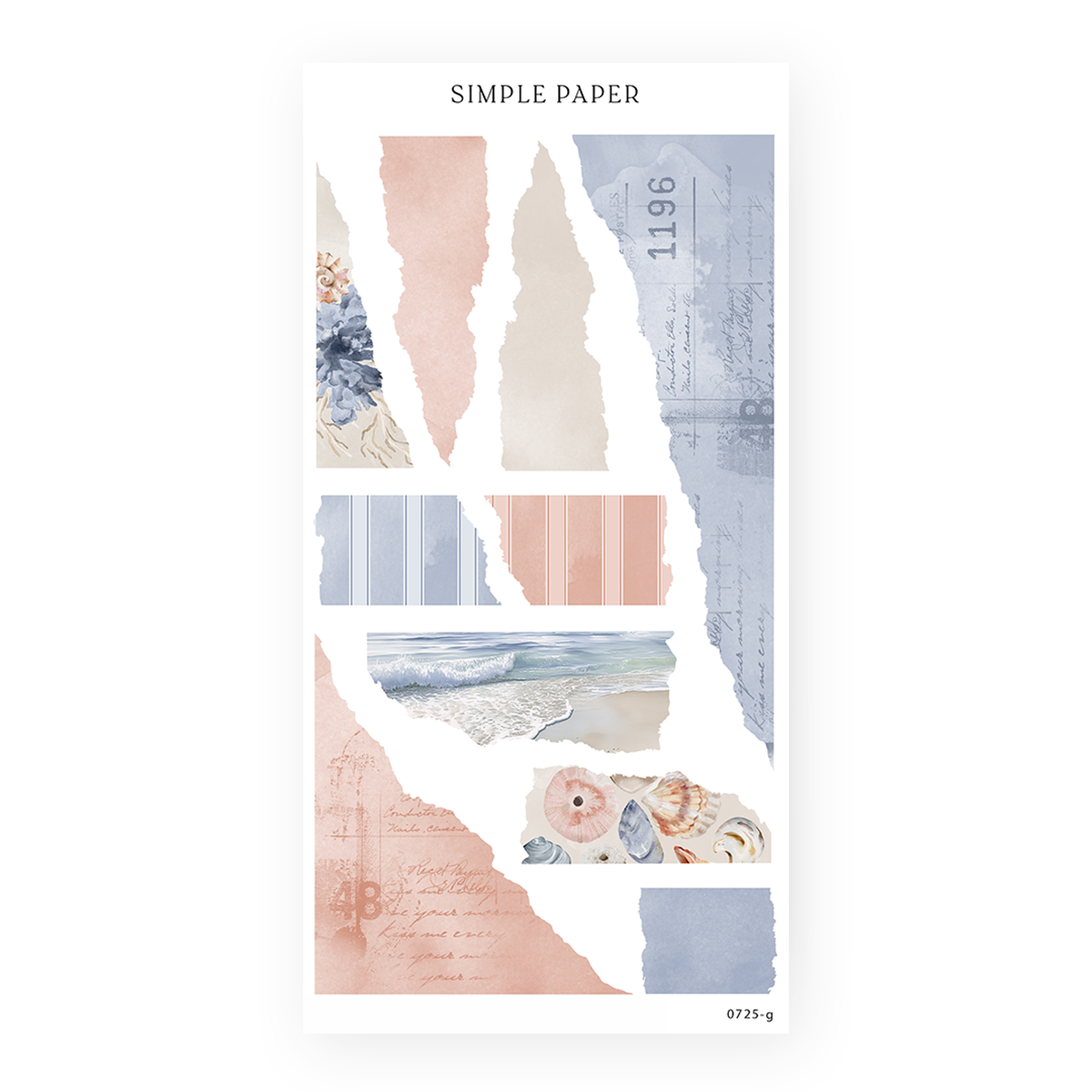 Torn paper textures in soft seaside tones—coral, ocean blue, and vintage cream—ideal for layering spreads and collage journaling
