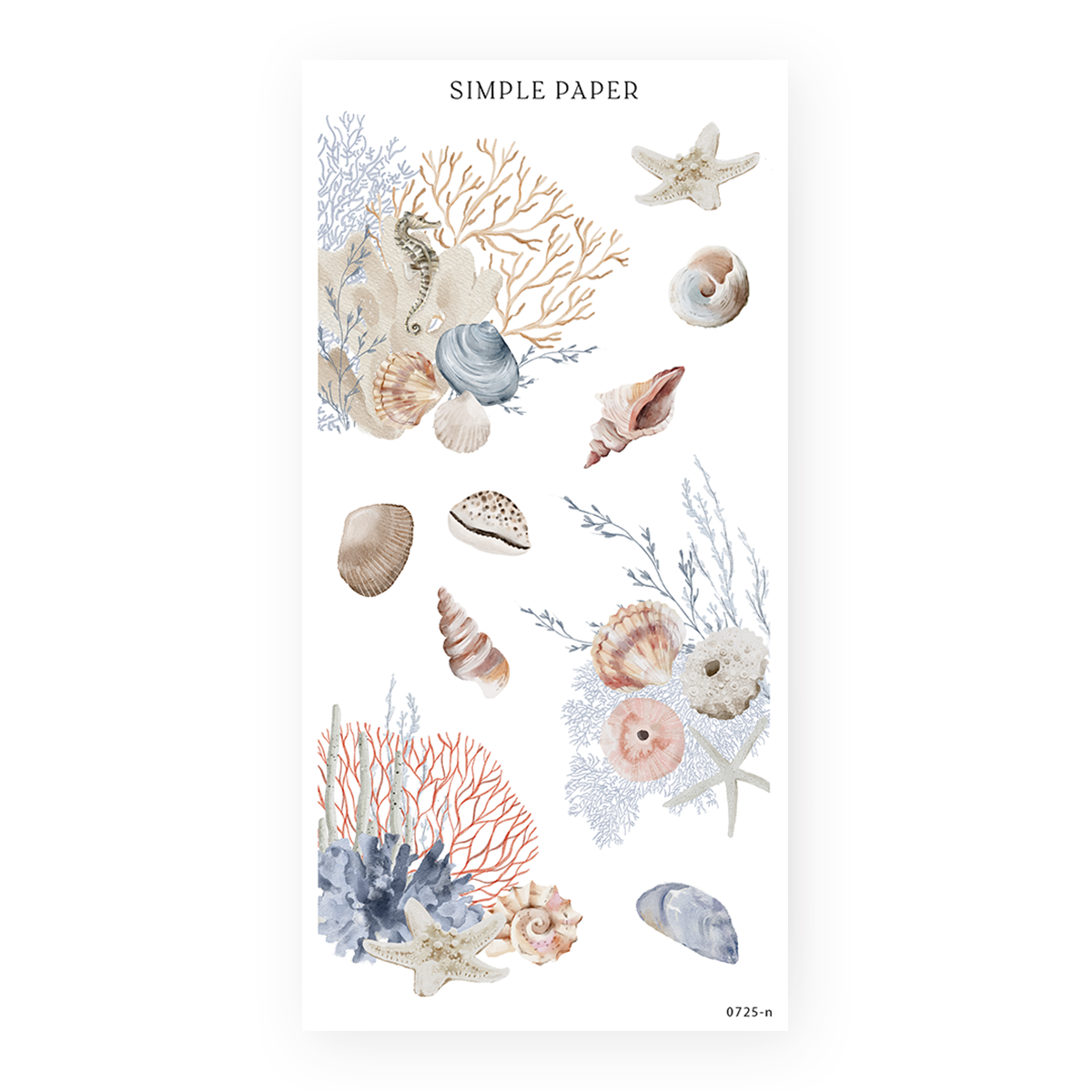 Natural seaside elements—corals, seashells, starfish, and a seahorse—ideal for ocean-themed spreads, journaling, and scrapbooking
