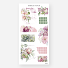 Sheet of decorative stickers with apples, florals, and gingham patterns on a white background, styled as washi blocks