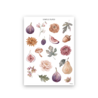 Autumn Living Sheet B sticker sheet: single watercolor figs, pears, ranunculus, peonies and oak leaves