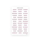 Autumn Living Sheet C sticker sheet: Monday to Sunday word stickers with Notes and Important labels in mauve serif