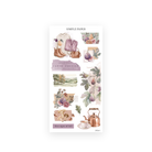 Autumn Living Sheet F sticker sheet: watercolor cardigans, ankle boots, figs, pears, postcard stamp and floral teacup