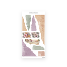 Autumn Living Sheet G sticker sheet: torn-paper strips in peach, sage and lavender with cursive script and watercolor figs