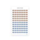 Numbered date dot stickers 1 to 31 in soft tan and dusty blue, with matching blank circles