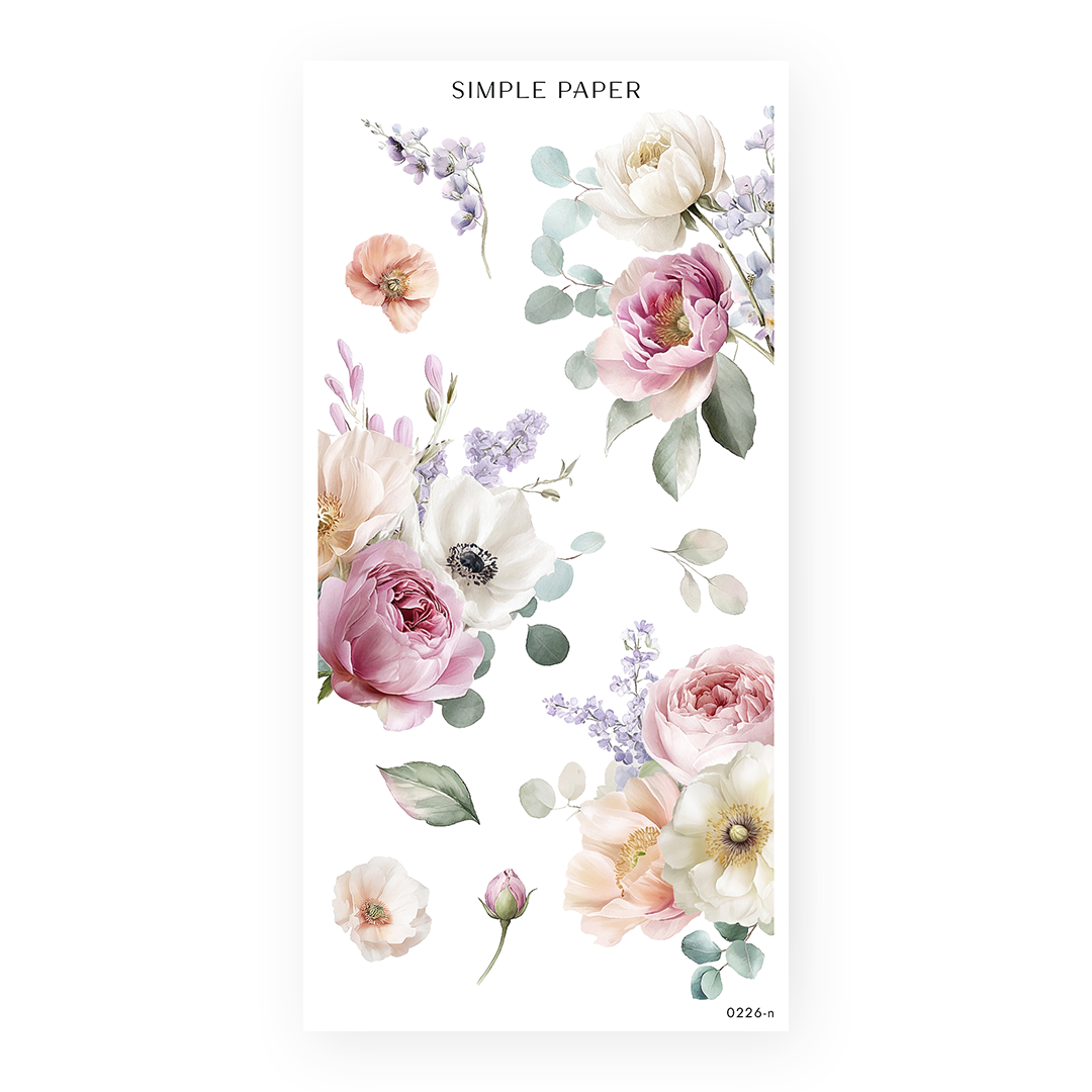 Romanticize Life Sheet N sticker sheet: oversized peony, rose and anemone corner bouquets with lavender