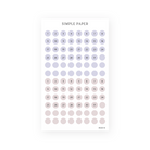 Sticker sheet with numbered date dots 1–31 in pastel lavender and blush circles for planners and journals.