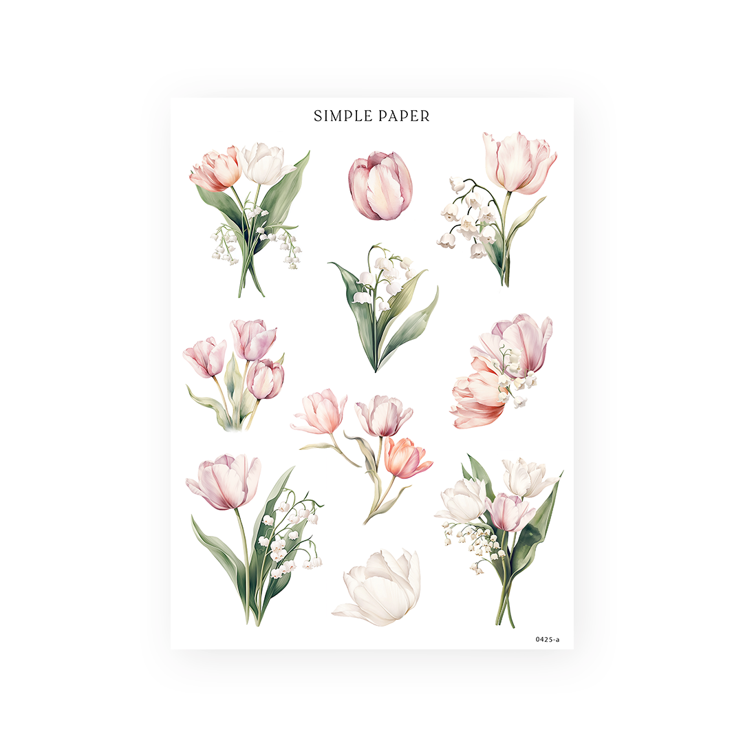 Watercolor tulip and lily of the valley sticker sheet – Simple Paper Tulip Memoirs Sheet A