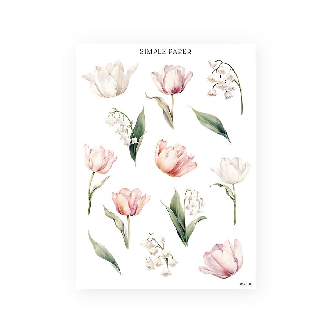 Elegant individual tulip and lily of the valley stickers – Simple Paper Tulip Memoirs Sheet B