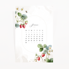 June 2025 calendar journaling card, strawberry and blossom border, premium soft matte cardstock  

