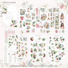 Full kit preview of Strawberry Season Decorative Journaling Stickers — 14 sheets with strawberries, florals, ephemera, and vintage summer themes
