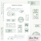 Green postmark labels and ephemera for travel-themed journaling or vintage layering—includes guest checks, postage stamps, and number tokens