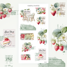 Vintage-inspired sticker designs with strawberries, bakery signs, pastel labels, and delicate floral embellishments—great for scrapbooks and layering