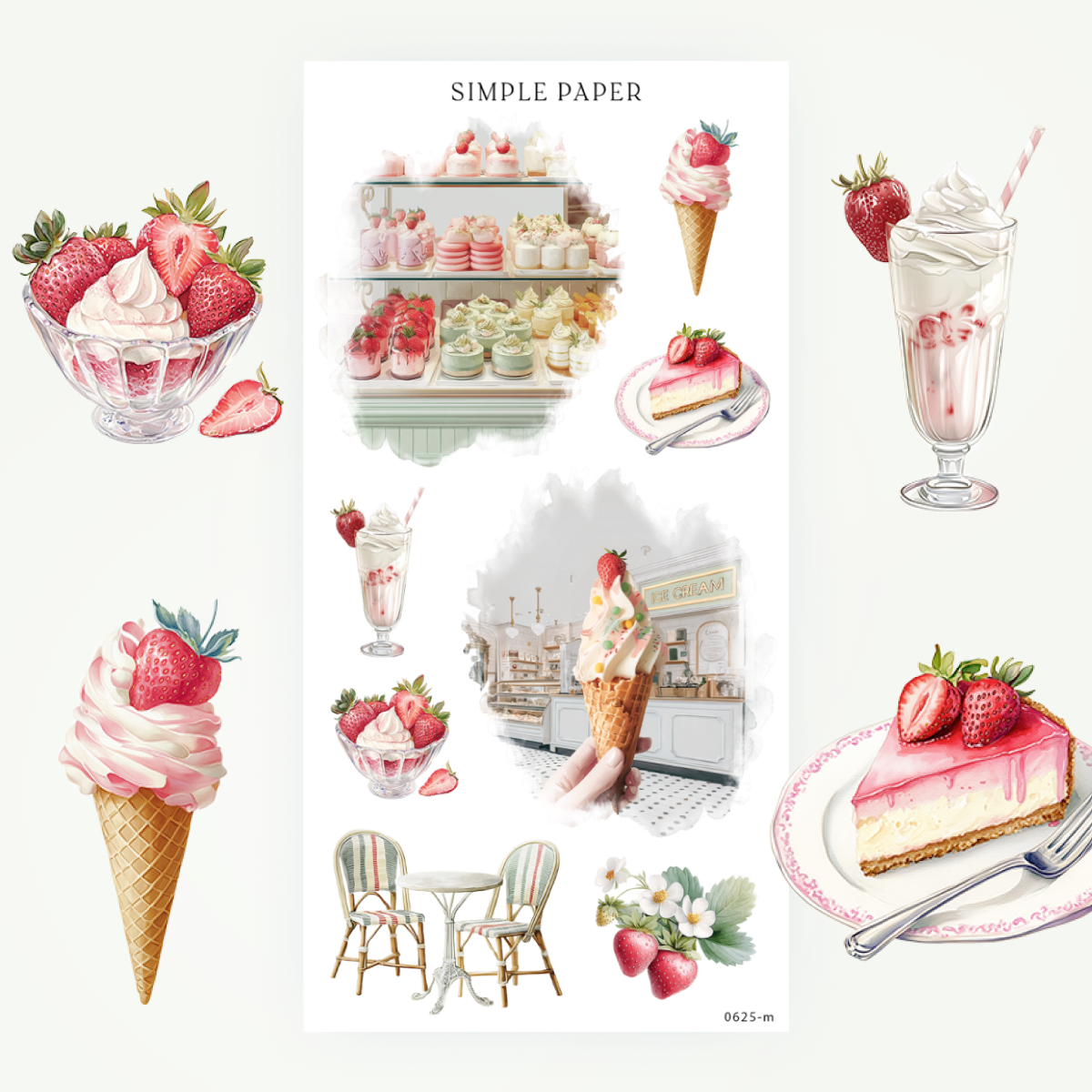 Sweet treats, milkshakes, pastel cakes, and Parisian cafe seating—ideal for dessert journaling themes and food-related memory keeping