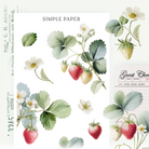 Zoomed strawberry vine stickers with soft white blossoms and pale green leaves—botanical layering for seasonal journaling or field notes