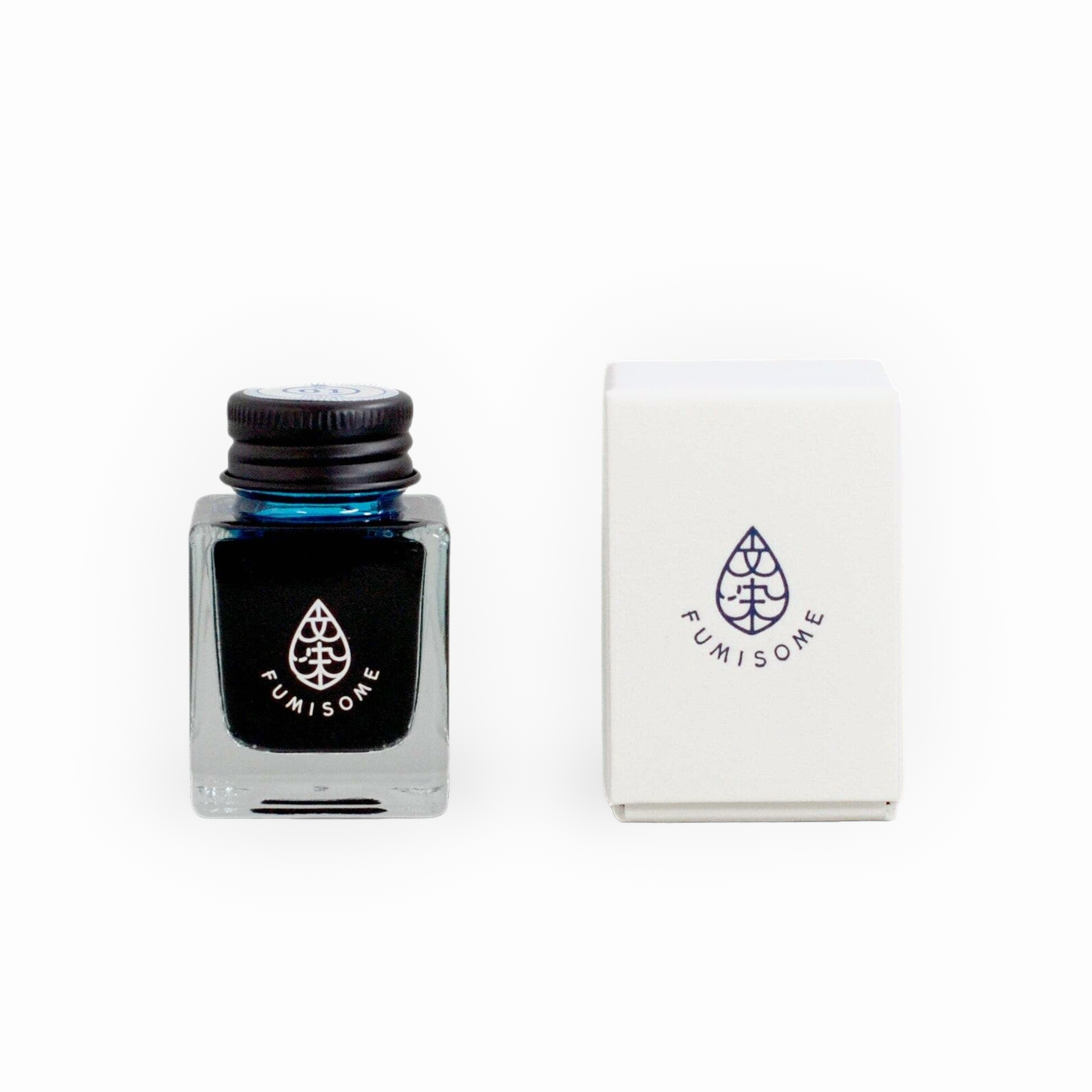 Tag Stationery Fumisome Natural Dye Ink Indigo, bottle with its box on a white background