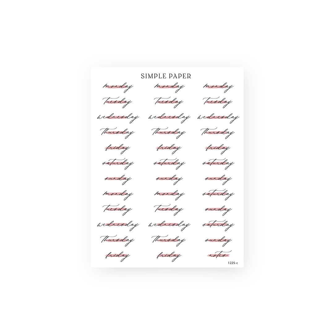 ’Tis The Season – script weekday stickers for planners and journaling
