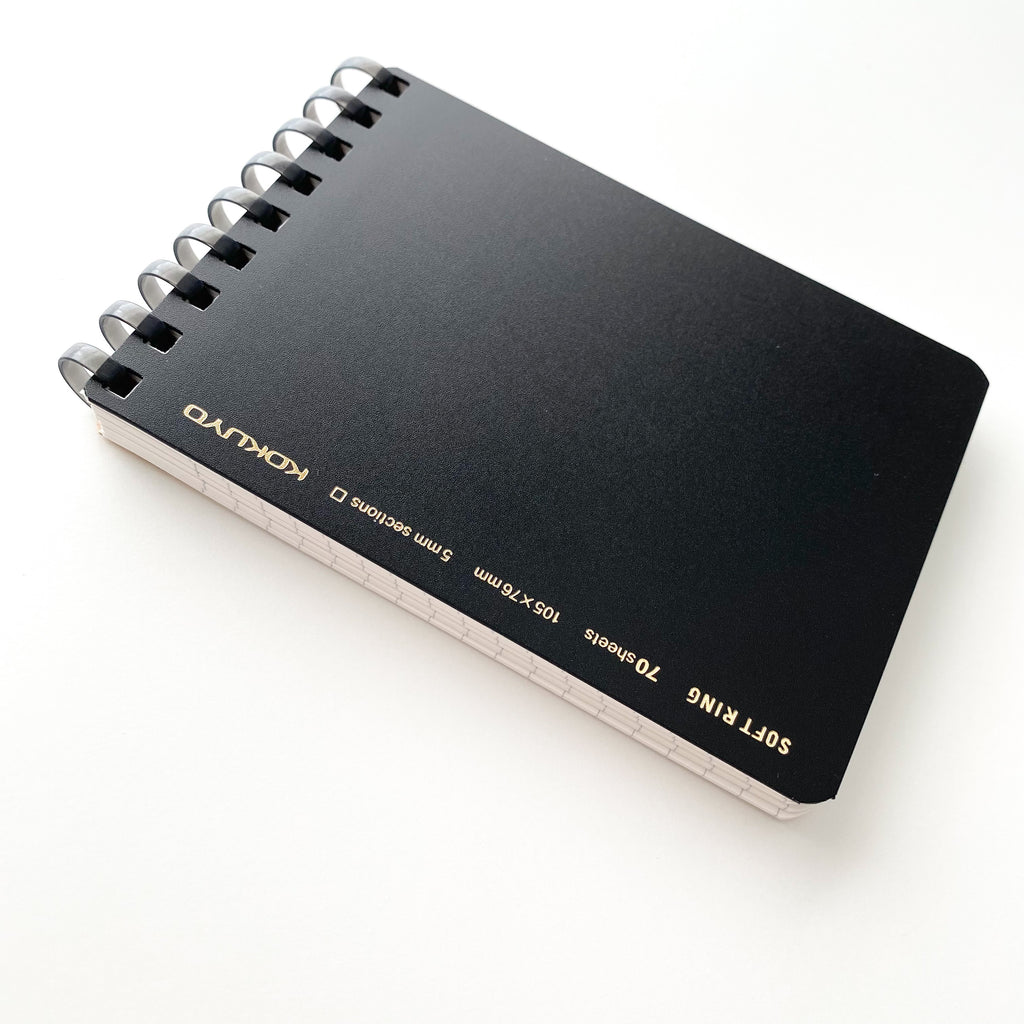 Kokuyo A7 Black Soft Ring Reporter Style Notebook - Simple Paper 