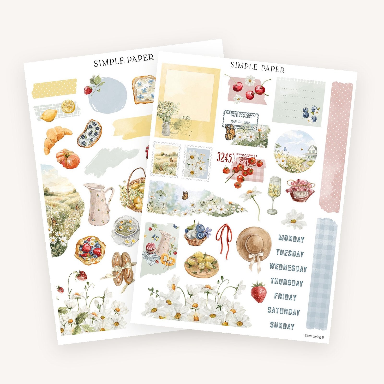Two Simple Paper sticker sheets, fanned out